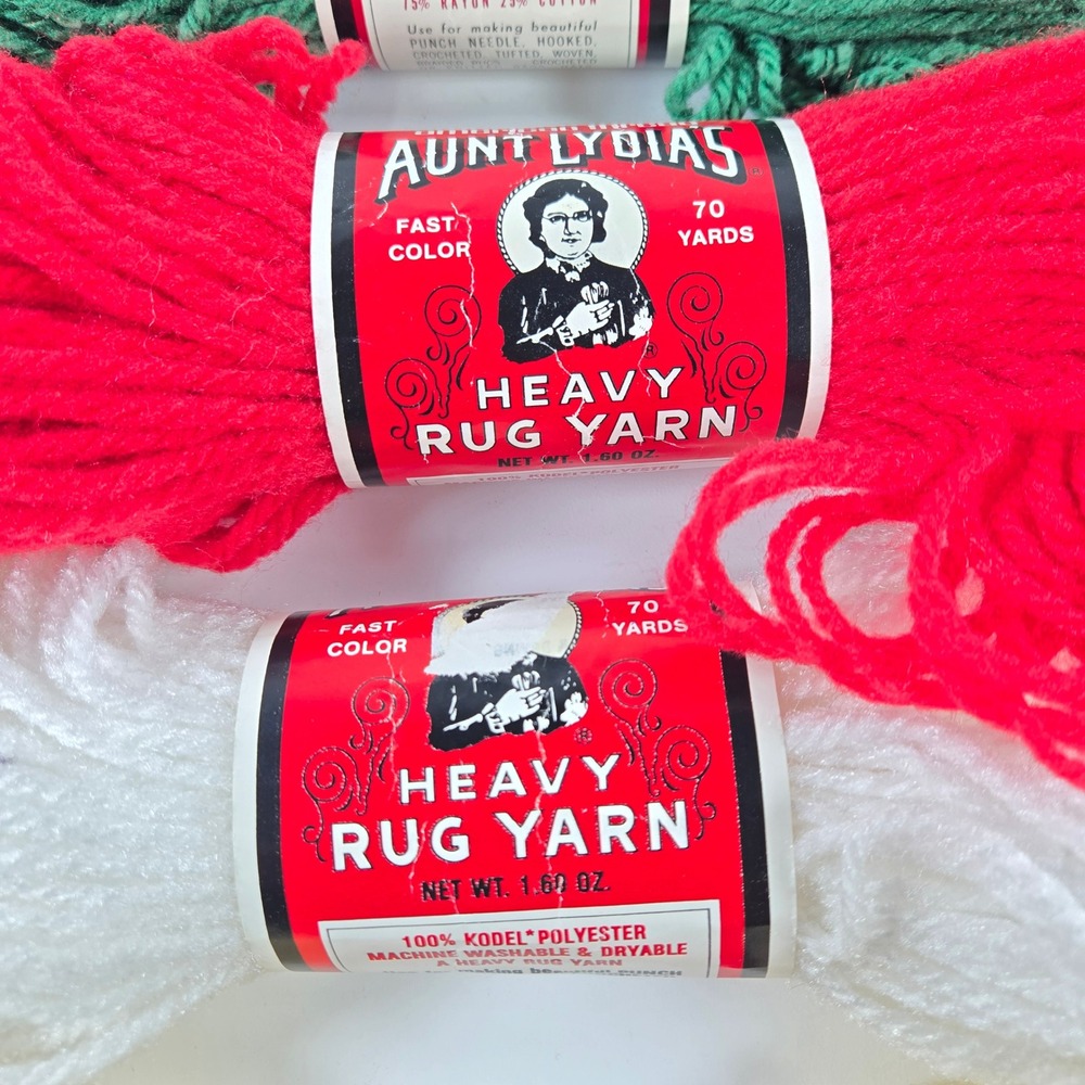 Vintage Aunt Lydia's Heavy Rug Yarn Lot 5 Skeins Red Green White Natural - Picture 12 of 12